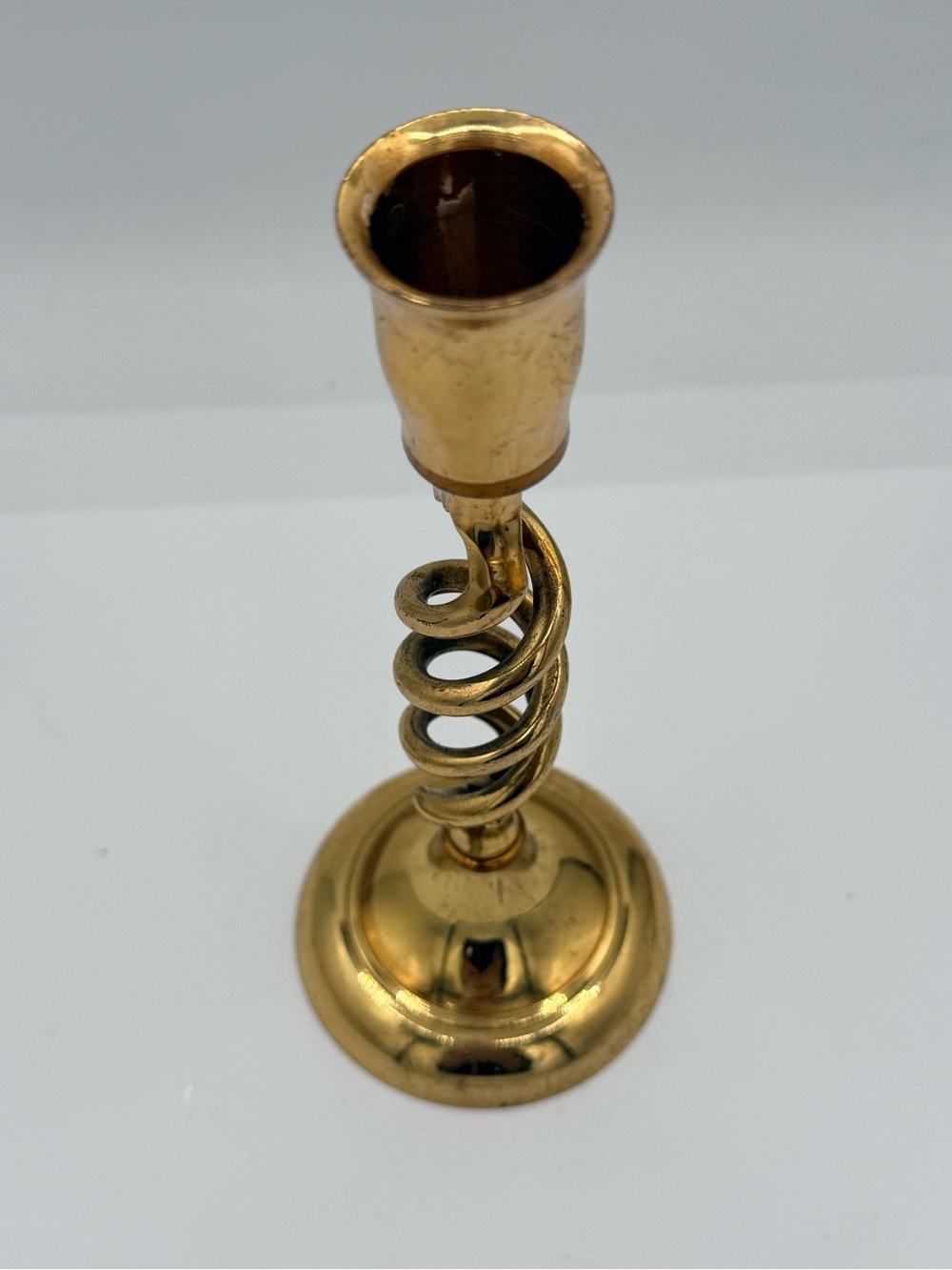 Vintage English Brass Double Barley Twist Candlestick Holder - Open Spiral Taper